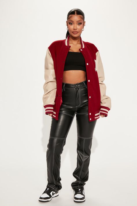 Leatherman Jacket Outfit, Yodit Yemane, Leather Outfits, Burgundy Fashion, Fashion Nova Outfits, Leather Sleeves, Women Body, Teenage Fashion, Classy Casual Outfits