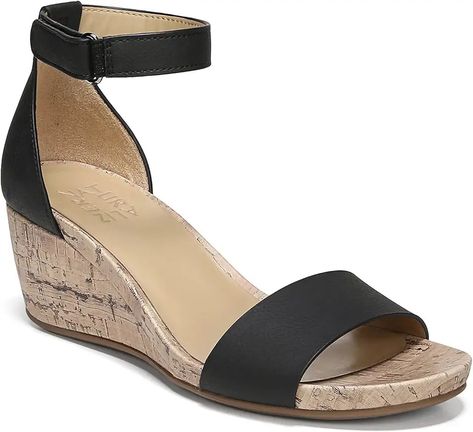 Amazon.com: Low Wedge Heel White Sandals Comfortable Stylish Shoes, Wide Width Sandals, Cork Wedges, Wedges Style, Ankle Strap Wedges, Strap Wedge, Comfy Chic, Black Wedge Sandals, Womens Wedges