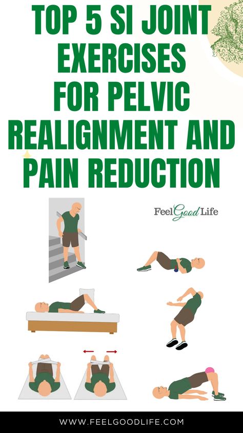 Discover the top 5 SI joint exercises for pelvic realignment and pain reduction on our Pinterest. These exercises are specifically designed to stabilize the sacroiliac joint, enhancing mobility and easing discomfort. Perfect for anyone looking to improve pelvic health and alleviate pain. Click to explore detailed guides and start your journey to better pelvic alignment today! #SIJointPain #PelvicHealth #PainReduction #ExerciseGuide Misaligned Pelvis, Hip Impingement, Best Exercise For Hips, Hip Strengthening, Pelvic Floor Muscle Exercise, Physiotherapy Exercises, Hip Strengthening Exercises, Pelvic Health, Hip Pain Relief