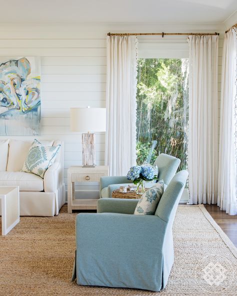 seaside sanctuary, sheer drapes, bamboo rod, living room Rooms Color Ideas, Living Room Ideas Paint, Room Ideas Paint, Low Country Style, Living Room Color Ideas, Country Coastal Decor, Rooms Inspiration, Low Country Homes, Country Style Interiors