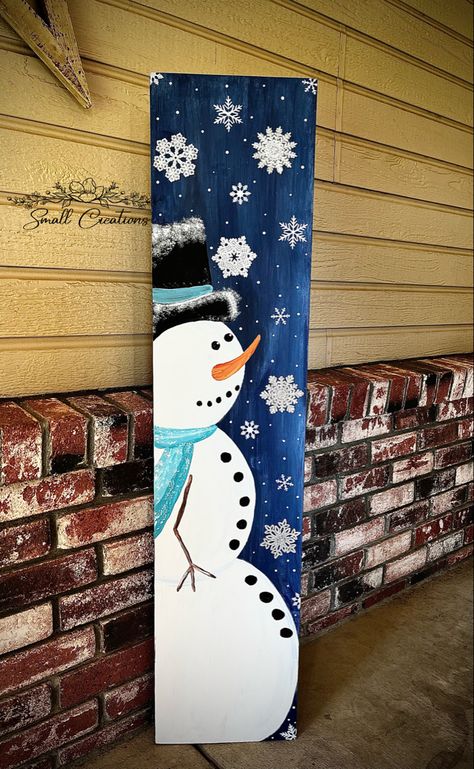 Snowman Porch Leaner Diy, Snowman Porch Signs Wood, Snowman Welcome Sign, Winter Porch Boards, Snowman Board Signs, Christmas Wood Signs Porches, Winter Porch Signs Diy, Winter Porch Leaners, Snowman Porch Sign