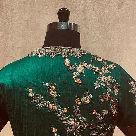 Bottle Green Blouse, House Of Blouse, Zardosi Work, Quiet Luxury, Bottle Green, Raw Silk, Blouse Designs, Silk, Green