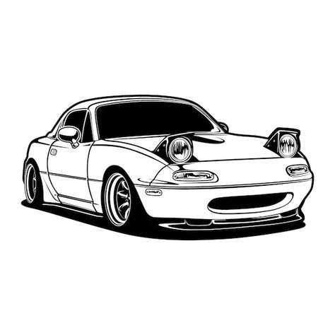 Car Tattoos Ideas, Miata Tattoo, Miata Sketch, Miata Drawing, Car Design Drawing, Car Illustration Art, Car Tattoo Ideas, Auto Vector, Car Black And White