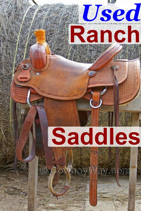 Used ranch saddles for sale. Good selection of different types of ranch saddles that are used or "pre-owned." A “ranch saddle” is a type of Western saddle built for long hours of riding, durability, and roping. Types Of Saddles, Trick Riding Saddle, Used Saddles For Sale, Horse Tack Western, Western Pleasure Saddle, Western Saddles For Sale, Ranch Saddle, Pack Saddle, Horses Tack