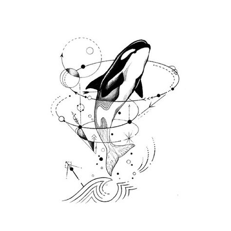 Whale Design Tattoo, Dainty Orca Tattoo, Tattoo Ideas Orca, Orca Art Drawing, Orca Whale Tattoo Design, Geometric Whale Tattoo, Tiny Orca Tattoo, Floral Orca Tattoo, Orca Whales Tattoo