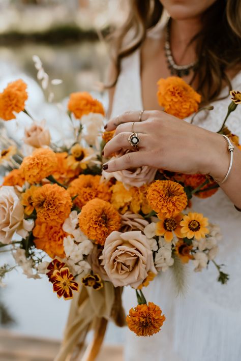 Megan and Chris got married in her parent's backyard on their ranch in the high desert in Bend, Oregon. Full of marigolds and vintage style, their day featured her vintage blue truck and boho fringe wedding dress. Documentary photography. Blurry photography. Editorial photography. Blurry Photography, Marigold Wedding, Fringe Wedding Dress, Neutral Wedding Flowers, Earthy Wedding, Indie Wedding, Blue Truck, Boda Mexicana, Fall Wedding Bouquets