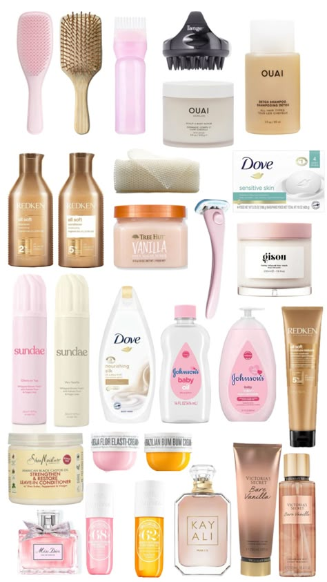 #beauty #shower #showerroutine #showerproducts #skincare #aesthetic #ouai #gisou #soldejanerio #victoriassecret #redken #pink #sundae #bath #foryou #selfcare Perfume Aesthetic, Shower Essentials, Shower Skin Care, Vanilla Scent, Skincare Aesthetic, Body Care Routine, Body Skin Care Routine, Aesthetic Pink, Clean Girl