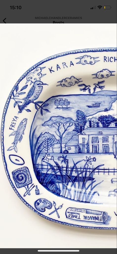 Chinoiserie Plate, Michael Chandler, Chinoiserie Plates, Plate Ideas, Edward Gorey, Plates Diy, Creative Wedding Ideas, Oval Tray, Painted Plates