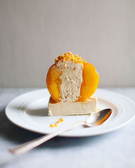 Peach Melba (Fresh Peaches with Ice Cream and Croquant) | ZoëBakes | eat dessert first Fancy Ice Cream Desserts, Peaches With Ice Cream, Peach Dessert, Peach Melba, Peach Ice Cream, Makes No Sense, Peach Desserts, Fresh Peaches, Fancy Desserts