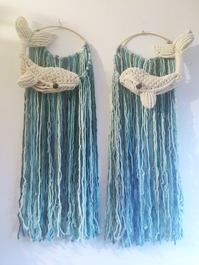 These soft sculpted macrame whales make the perfect gift for ocean lovers, whale watchers, or nurseries. Macrame Whale Tutorial, 3d Macrame, Macrame Decor Ideas, Tassel Wall Hang, Macrame Rings, Crochet Dreamcatcher, Makramee Diy, Yarn Wall Art, Macrame Supplies