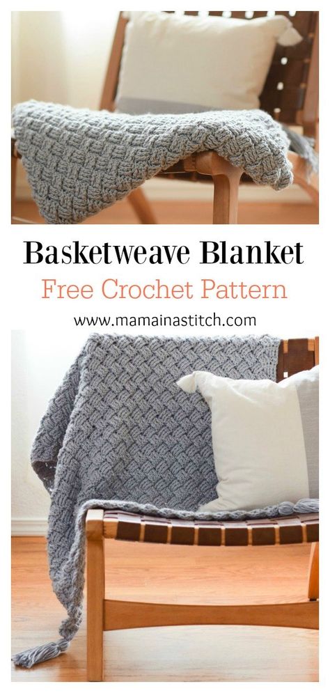 Basket Weave Crochet Blanket, Basket Weave Crochet, Weave Blanket, Crochet Blanket Stitch Pattern, Knitting Patterns Free Blanket, Basketweave Stitch, Crochet Afgans, Crochet Weaves, Crochet Patterns Free Blanket