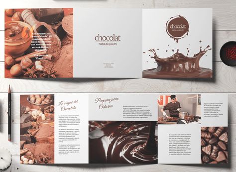 Square Catalog Design, Half Fold Brochure Design, Design Tricks, Trifold Brochure Design, Square Brochures, Fold Brochure, Chocolate Design, A Rectangle, Catalog Design