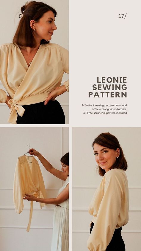 Leonie Sewing Pattern- tintofmintPATTERNS Sewing Clothes Women Tops, Free Sewing Patterns For Women Printable, Free Blouse Pattern, Wrap Top Pattern, Shirt Patterns, Sewing Patterns For Women, Blouse Sewing Pattern, Free Pdf Sewing Patterns, Shirt Sewing