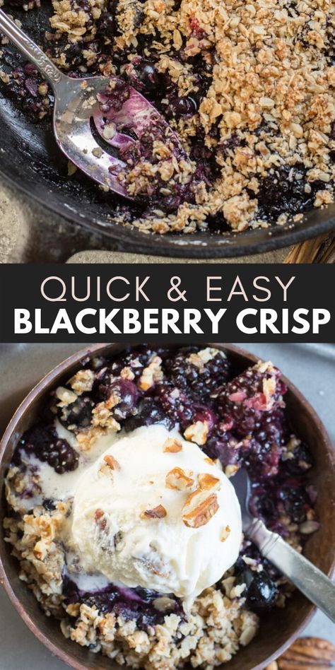 This easy Blackberry Crisp is loaded with berries and a sweet crunchy oatmeal pecan topping! This Blackberry Crisp is the perfect Summer dessert topped with ice cream!  #blackberry #summer Easy Blackberry Crisp, Crunchy Oatmeal, Easy Blackberry Cobbler, Blackberry Crisp, Blackberry Dessert, Cheesecake Oreo, Pecan Topping, Blueberry Crisp, Blackberry Recipes