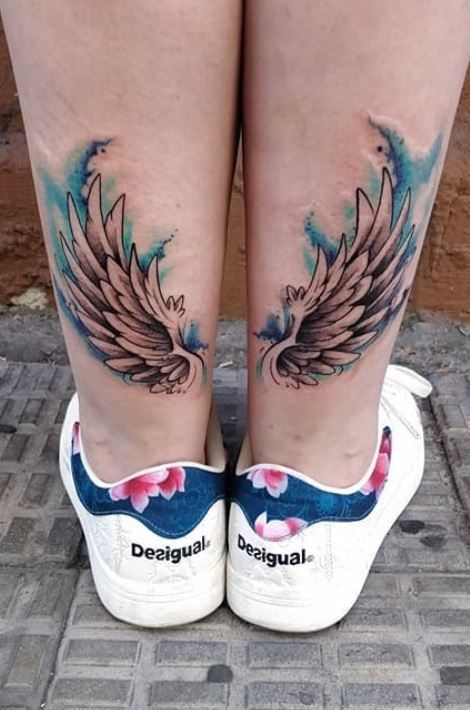 Angel Bird Tattoo, Wings Tattoo For Women, Calves Tattoo, Angel Wings Tattoos, Wing Tattoos On Wrist, Wrap Around Ankle Tattoos, Tattoo Lower Back, Cross With Wings Tattoo, Ankle Band Tattoo