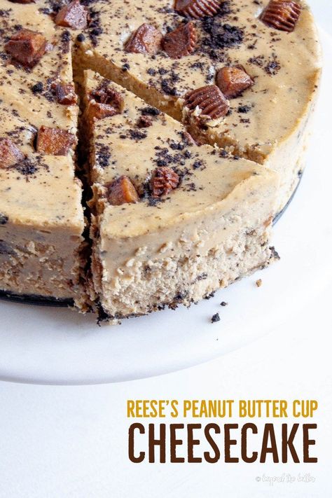 Calling all the cheesecake lovers out in the world! This rich and creamy, peanut buttery, chocolatey Reese's Peanut Butter Cup Cheesecake recipe is a must-make and a must-share with friends and family! #cheesecake #peanutbutter #chocolate #peanutbuttercheesecake #reesespeanutbuttercups #reesespeanutbuttercupcheesecake #desserts #cheesecaketips Reese's Desserts, Nutty Desserts, Cup Cheesecake, Peanut Butter Cup Cheesecake, Reese's Peanut Butter Cup, Cheesecake Lovers, Peanut Butter Cheesecake, Peanut Butter Cup, Reeses Peanut Butter Cups