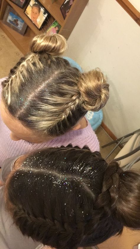 Funky Dance Hairstyles, Half Up Half Down Hair Dance Competition, Hairstyles For Competition Dance, Aerial Hairstyle, Hairstyles For Color Guard, Ice Skating Competition Hairstyles, Hairstyles For Dance Performance, Hair For Dance Competition, Dance Hair Styles Competition