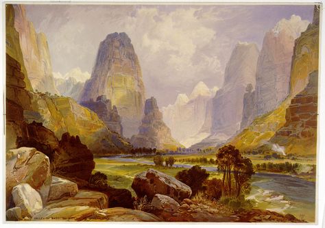 Valley of Babbling Waters - Painting by Thomas Moran - Southern Utah Akiane Kramarik, Thomas Moran, Hudson River School, Western Landscape, Southern Utah, Museum Exhibition, American West, Painting Reproductions, Traditional Paintings