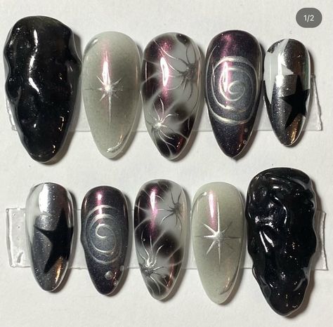 Dark Fairy Nails, Whimsigoth Nails, Ateez Nails, Hippie Nails, Punk Nails, Gothic Nails, Goth Nails, Grunge Nails, Pretty Gel Nails