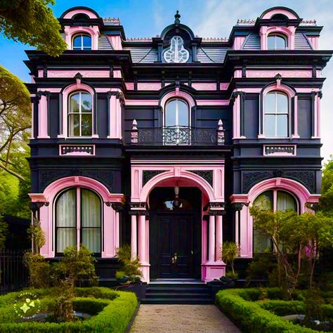 Witchy House, Air Bnb, House Color, Victorian House, Digital Planning, Exterior Paint Colors, Bubblegum Pink, Black Trim, Victorian Homes