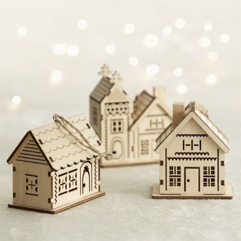 Routeur Cnc, Glitter Houses, Wooden Houses, Wood House, Wooden Dollhouse, House Ornaments, Gravure Laser, Christmas House, Laser Cut Wood