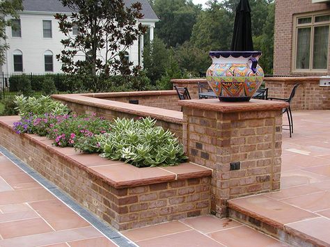 Outdoor Bar Landscape Remodeling in Gainesville, VA by Berriz Design Build Group Planter Box Ideas, Landscape Bricks, Brick Planter, Front Yard Patio, Brick Steps, Cement Patio, Brick Garden, Brick Patios, Patio Makeover