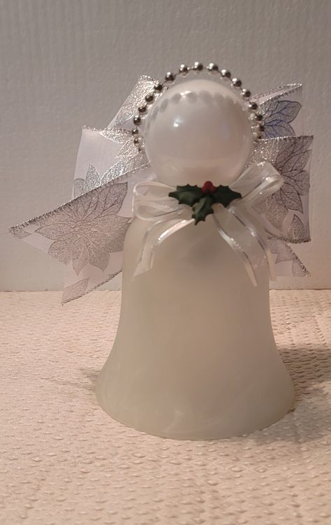 Ceiling Fan Light Globes Crafts, Angel Crafts Using Ceiling Fan Globes, Ceiling Fan Light Globes, Glass Globes Crafts, Angel Snow Globes, Repurposed Light Globes, Glass Angels From Vases, Angel In Heaven Ornaments Diy, Light Globes