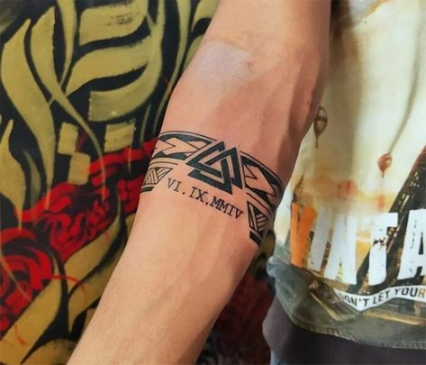 Anime Armband Tattoo, Viking Band Tattoo, Armband Tattoo Design Men, Arm Bracelet Tattoo, Brother Tattoo For Men, Arm Band Tattoo Designs, Armband Tattoo Meaning, Bracelet Tattoo For Man, Meaningful Tattoos For Men