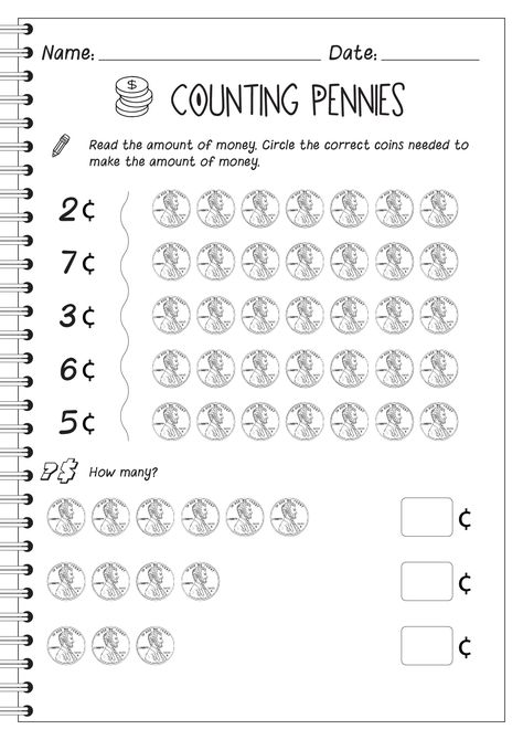 Kindergarten Coin Worksheets, Coin Worksheets Kindergarten, Counting Money Worksheets Kindergarten, Penny Worksheets Free Printable, Money Math Worksheets Free Printable Kindergarten, Counting Change Worksheets, Penny Worksheet, Penny Activities, Kindergarten Money Activities