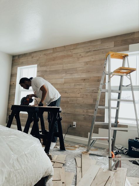 OUR MASTER BEDROOM 〰️ STIKWOOD | ☾ Alternative Indigo ✰ Sandstone Color, Kitchen Goals, Ship Lap, Ship Lap Walls, Mallard, Beach House Decor, Cool Walls, Wood Paneling, Kitchen Wall