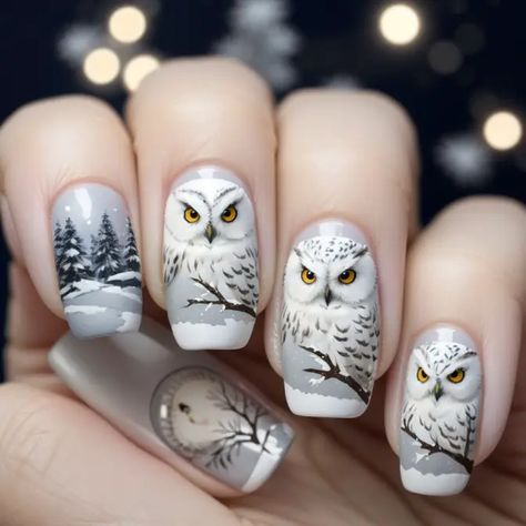 Owl Nail Designs, Nails Art Christmas, Mani Designs, Owl Nail Art, Duplex Homes, Owl Nails, Holiday Manicure, Xmas Nail Art, Purple Nail Art