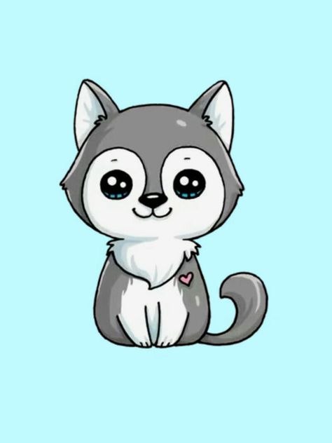 Kawaii Wolf Cute Husky Drawing Cartoon, Cute Wolves Drawings, Husky Cute Drawing, Kawaii Wolf Drawing, Cute Wolf Drawing Easy, Wolf Cartoon Cute, Cute Animal Drawings Kawaii Chibi, Wolf Cute Drawing, Wolf Cartoon Drawings