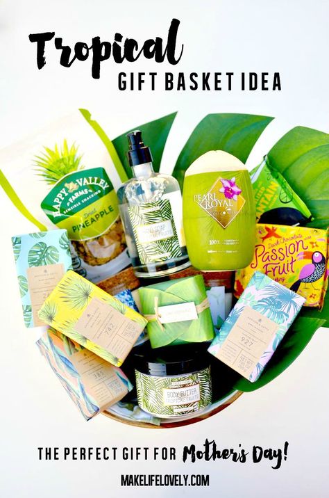 Tropical Gift Basket, Lavender Gift Basket, Baking Gift Basket, Brunch Gifts, Spa Day Gifts, Gardening Gift Baskets, Homemade Gift Baskets, Donut Gifts, Tropical Gifts