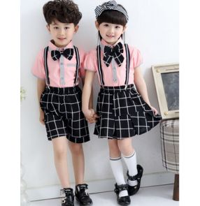 Light pink black and white plaid patchwork England style girls boys kids children kindergarten school chorus play performance outfits costumes Child Care Center Design, Cars Ideas, School Uniform Kids, School Uniform Fashion, Smart Casual Dress, Kids Uniforms, Performance Outfits, Diy Money, Plaid Outfits