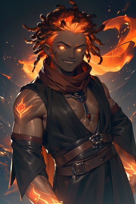 Dnd 5e Genasi, Dnd Fire Genasi Male, Fire Genasi Barbarian, Muscle Wizard, Fire Genasi Male, Genasi Character Art, Genasi Dnd, Phoenix Warrior, Fire Genasi