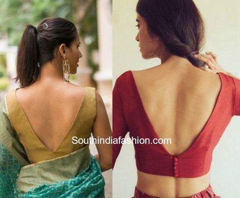 V Neck Saree Blouse Designs Decent Blouse Designs, V Neck Saree Blouse, Sari Blouse Styles, Sleeveless Blouse Designs, Saree Blouse Neck Designs, Backless Blouse Designs, New Saree Blouse Designs, Traditional Blouse Designs, Blouse Design Images