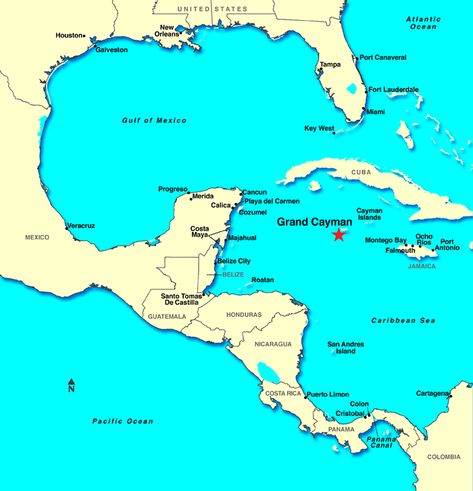 Cayman Island -  Because of its location within Mexico, driving from the US/Mexico border takes about 30 hours, so flying to Playa del Carmen is a more popular option. Description from playadelcarmen.com. I searched for this on bing.com/images Cozumel Island, Western Caribbean Cruise, Carribean Cruise, Honduras Travel, Grand Cayman Island, Cayman Island, Mexico Cruise, Roatan Honduras, Mexico Map