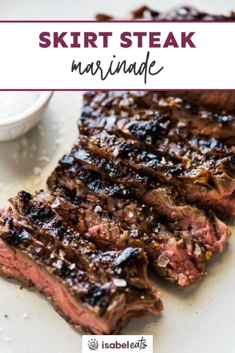 An easy skirt steak marinade that tenderizes and adds an amazing pop of flavor in every bite! The end result is perfect grilled or cooked in a cast iron skillet on the stove. Skirt Steak Marinade, Isabel Eats, Grilling The Perfect Steak, Black Color Hairstyles, Skirt Steak Recipes, Steak Marinade Recipes, Flank Steak Recipes, Beef Steak Recipes, Hairstyles Black Hair