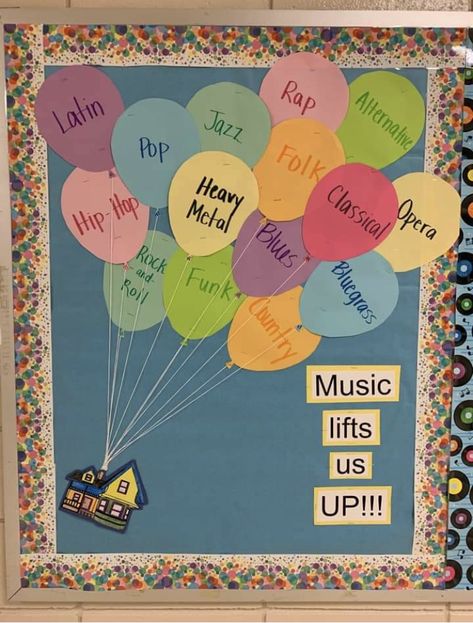 High School Music Bulletin Board Ideas, Song Bulletin Board Ideas, Primary School Music Display, Music Boards Bulletin Ideas, Disney Music Bulletin Boards, Elementary School Music Room Design, Band Room Bulletin Boards, Music Class Bulletin Board Ideas, Orchestra Bulletin Boards