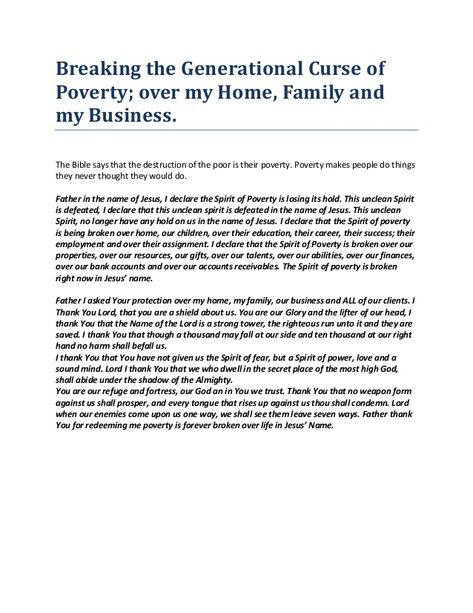 Prayer Against Spirit Of Poverty, How To Break Generational Curses, Prayer To Break Generational Curse, Breaking Generational Curses Quotes, Prayer Against Curses, Generational Curse Breaker, Breakthrough Prayers, Biblical Declarations, Breaking Generational Curses