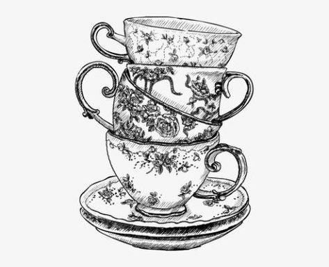 Stacked Tea Cups, Tea Cup Drawing, Tea Tattoo, Teacup Tattoo, Cup Tattoo, Tattoo Portfolio, 흑백 그림, Cup Art, Drink Me