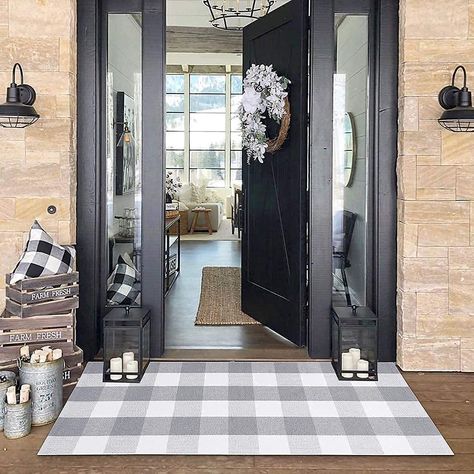 Amazon.com: Breezsisan Black and White Striped Outdoor Rug, Cotton, 23’.5x51.2’Striped Rug & Under Mat Rug for Front Porch, Patio, Entryway & Farmhouse, Handwoven Modern Outdoor Rug, Striped Carpet & Welcome Mat. : Home & Kitchen Modern Outdoor Rugs, Patio Bathroom, Plaid Area Rug, Striped Carpets, Plaid Rug, Farmhouse Entryway, Porch Rug, Outdoor Runner Rug, Layered Rugs