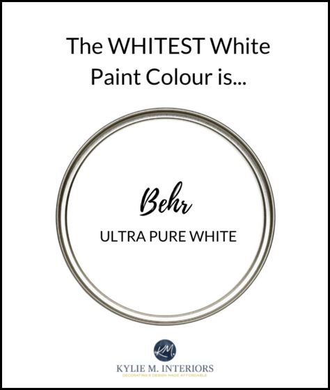 Learn about the WHITEST white paint colours from Benjamin Moore, Sherwin Williams, Farrow and Ball, Behr and Kelly Moore. Kylie M Interiors talks about the most white whites with LRV and more. Great ideas for cabinets, walls, trims, exteriors and more. #kylieminteriors #bestpaintcolours #whitepaint #benjaminmoore #behr #sherwinwilliams #highreflectivewhite #ultrapurewhite #chantillylace #paintedcabinets #whitewalls #edesign #kyliemedesign #colourconsultant #colourexpert Bm Calm Paint Color, Whitest White Paint, Benjamin Moore Calm, White Paint Colours, Home Paint Colour, Benjamin Moore Super White, Benjamin Moore Cloud White, Kylie M Interiors, Warm Grey Paint Colors