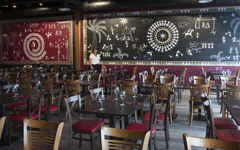 Popadom, Indian Restaurant - The Creative Decorator Mural Art Restaurant, Restaurant Mural, Interior Design India, Warli Painting, Art On Wall, Warli Art, Art Restaurant, Indian Restaurant, Indian Folk Art