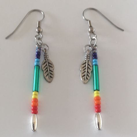 Handcrafted Beaded Rainbow Drop Earrings With Feather Charms Colors Of The Rainbow Silver Toned Feathers And Earring Wires Approximately 2 1/2” Including Wires Host Pick Great Gift Idea Fast Shipper Reliable Seller Made In Usa Boho Hippie Chic Drop Statement Drop Earrings Southwest Fashion Jewelry Easter Mother's Day Graduation Dopamine Birthday Present 71822 Southwest Fashion, Rainbow Feather, Beaded Rainbow, Beading Earrings, Graduation Tassel, Gold Bead Earrings, Chakra Beads, Dangle Earrings Boho, Stick Earrings