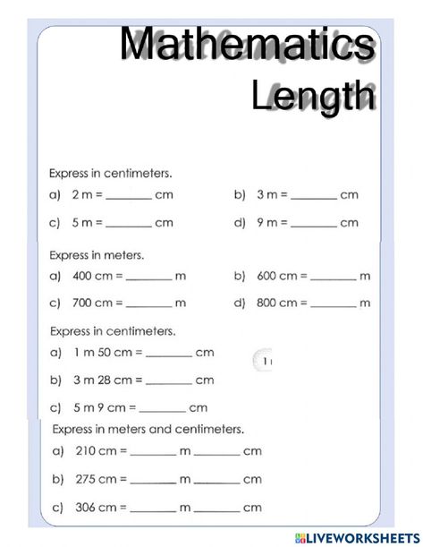 Measurement 3rd Grade, Math Measurement Activities, Easy Math Worksheets, Mental Maths Worksheets, Measurement Worksheets, Grade 6 Math, 3rd Grade Math Worksheets, Mathematics Worksheets, 2nd Grade Math Worksheets