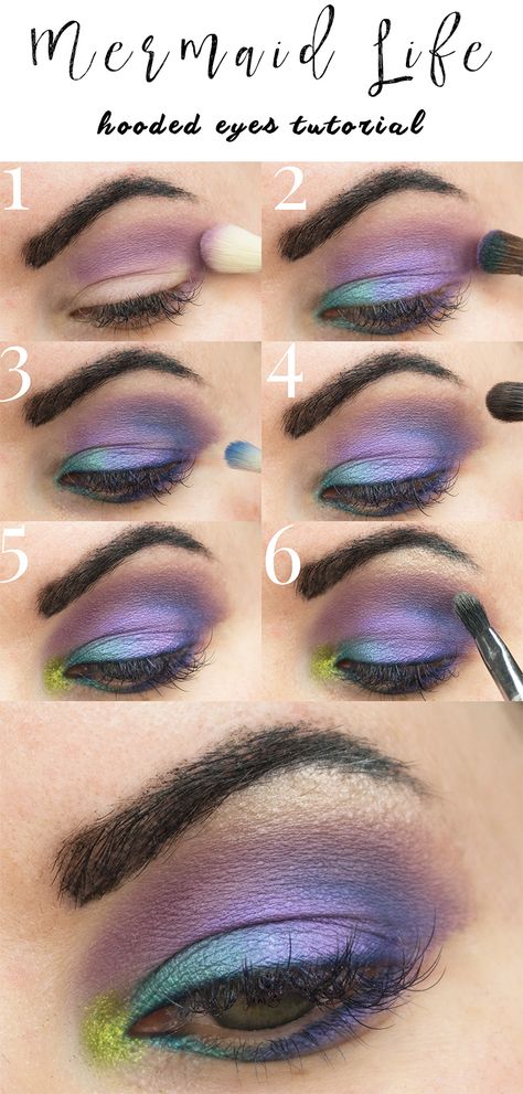 Saucebox Mermaid Life Tutorial - This is a colorful purple makeup look with the Mermaid Life palette. Great for hooded eyes! Mermaid Eyes, Purple Makeup Looks, Make Up Designs, Eye Makeup Natural, Bright Eye Makeup, Makeup Smokey, Rainbow Makeup, Purple Makeup, Fall Beauty