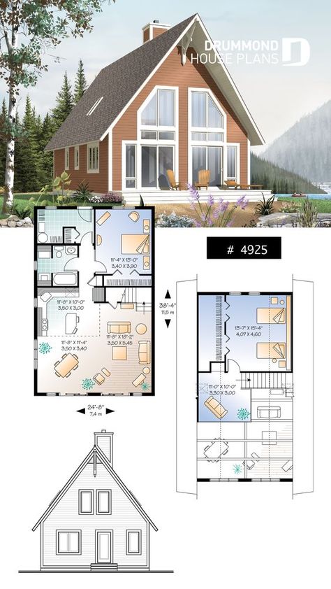 MORE INFROMATION DM Scandinavian House Plans, Frame House Plans, A Frame House Plans, Best Tiny House, Casas The Sims 4, Frame House, Cottage Plan, Top Floor, Rustic Cottage