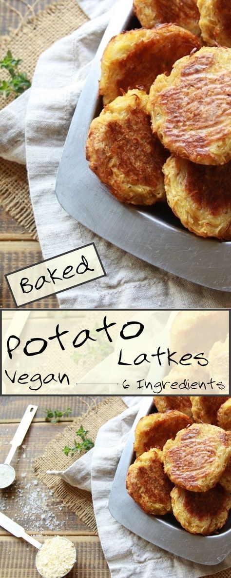 Baked Vegan Potato Latkes! These individual potato cakes require only 6 ingredients, taste incredible and are very easy to make! #veganrecipes #plantbased #potatocakes #6ingredients Vegan Potato Latkes, Vegan Potato Patties, Vegan Potato Cakes, Vegan Latkes, Nutritional Yeast Recipes, Yeast Recipes, Potato Latkes, Matzo Meal, Vegan Side Dishes