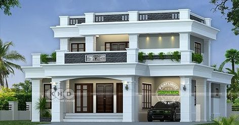 ₹40 Lakhs cost estimated 2530 square feet 3 bedroom decorative flat roof house plan by Divine Builders from Kannur, Kerala. Flat Roof House Designs, Flat Roof House, Indian House Plans, Roof House, House Roof Design, House Balcony Design, Kerala House Design, House Design Pictures, Garden Idea